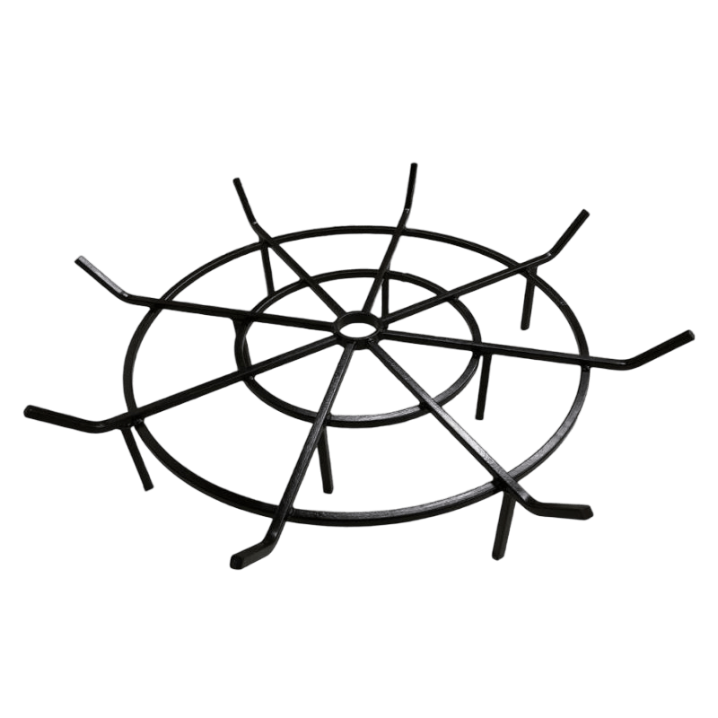 round grate with long angled spokes and double circle base and five inch height